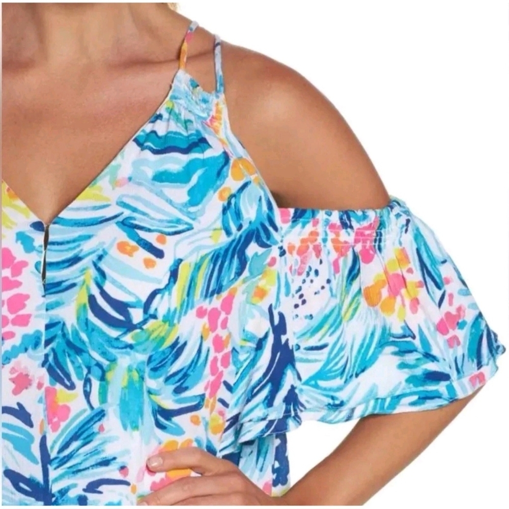 Lilly Pulitzer Dress Bellamie Open Cold Shoulder Serene Blue Tippy Top Small - Picture 2 of 12